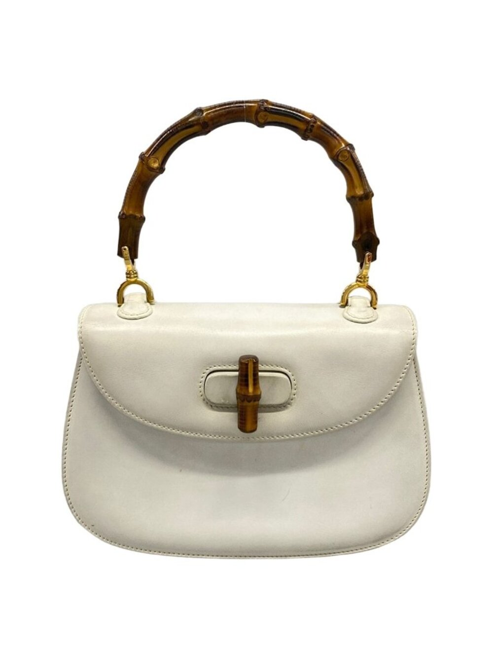 Gucci Handbag Bamboo Classic White Brown Leather